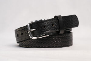 Basket Weave Premium Heavy Black Leather Belt