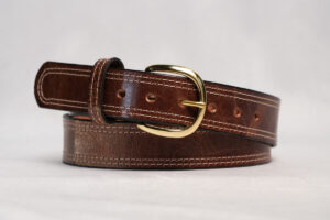 Cognac Double Stitch Leather Belt