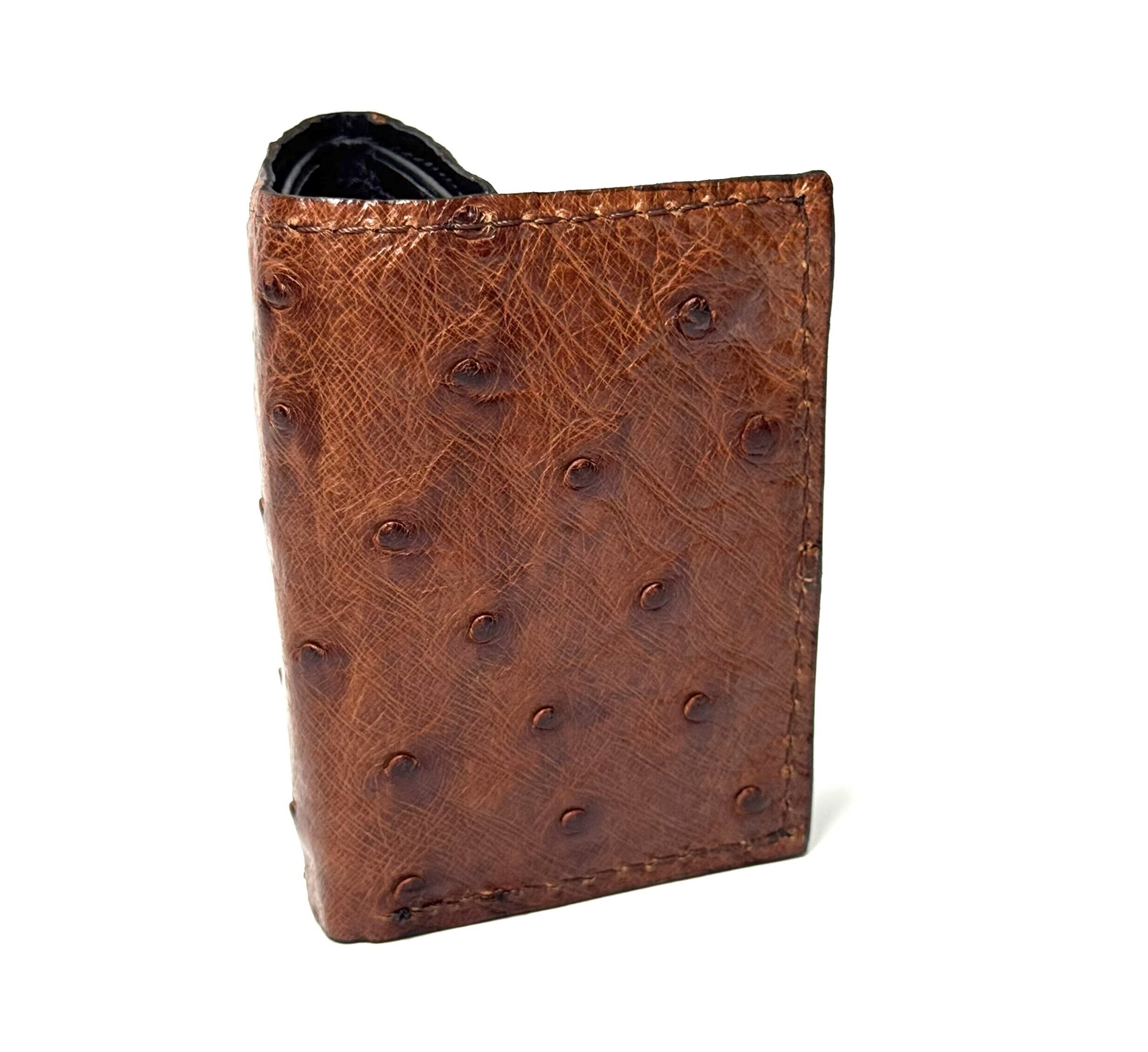 Ostrich Light Brown Leather Trifold