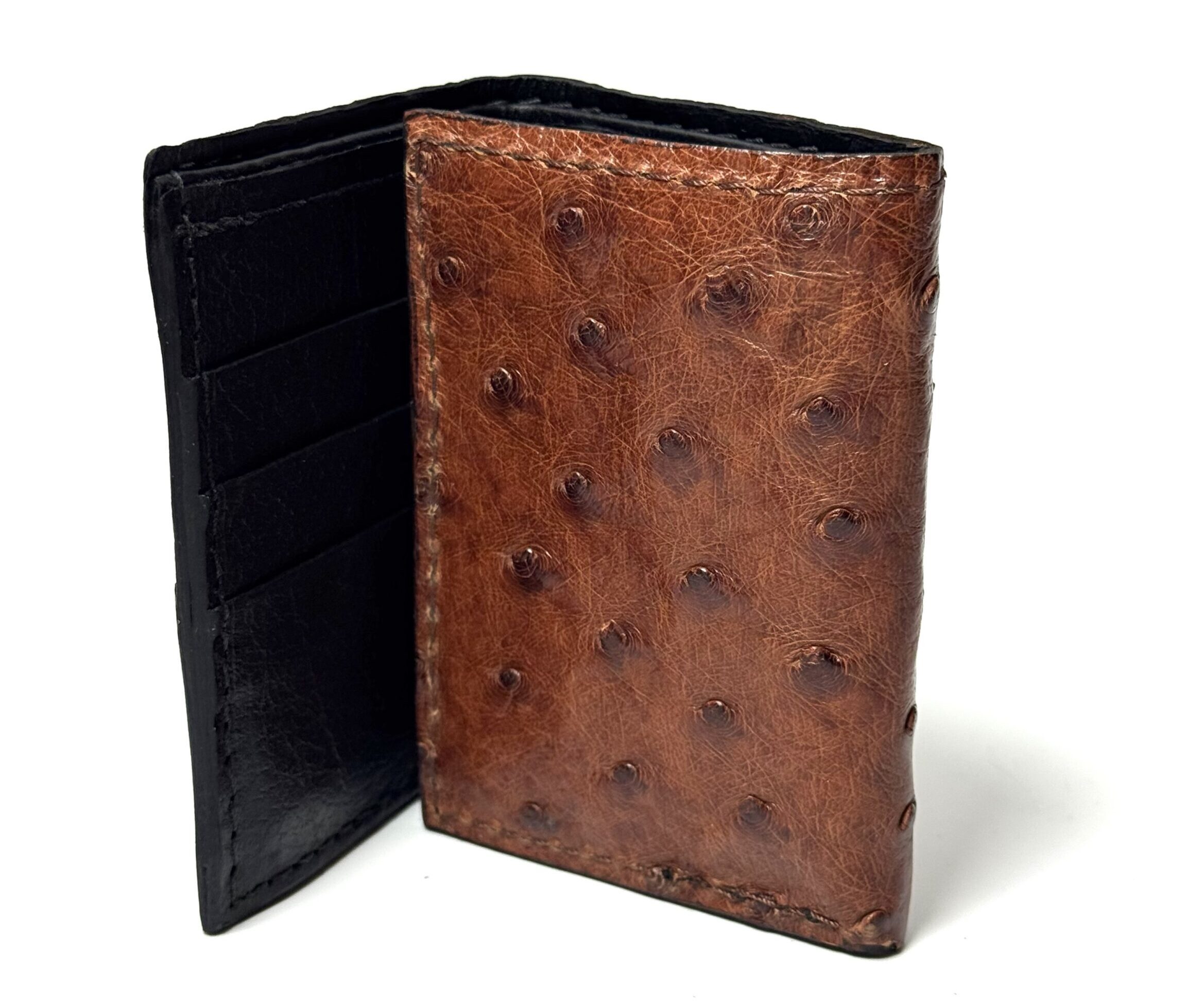Ostrich Light Brown Leather Trifold