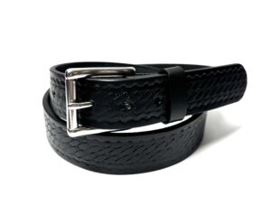 Basket Weave Heavy Black Leather Belt