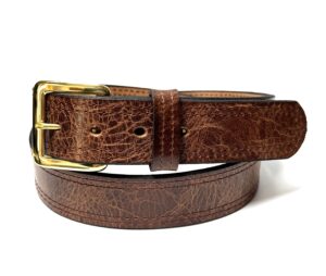 Cognac Double Stitch Leather Belt