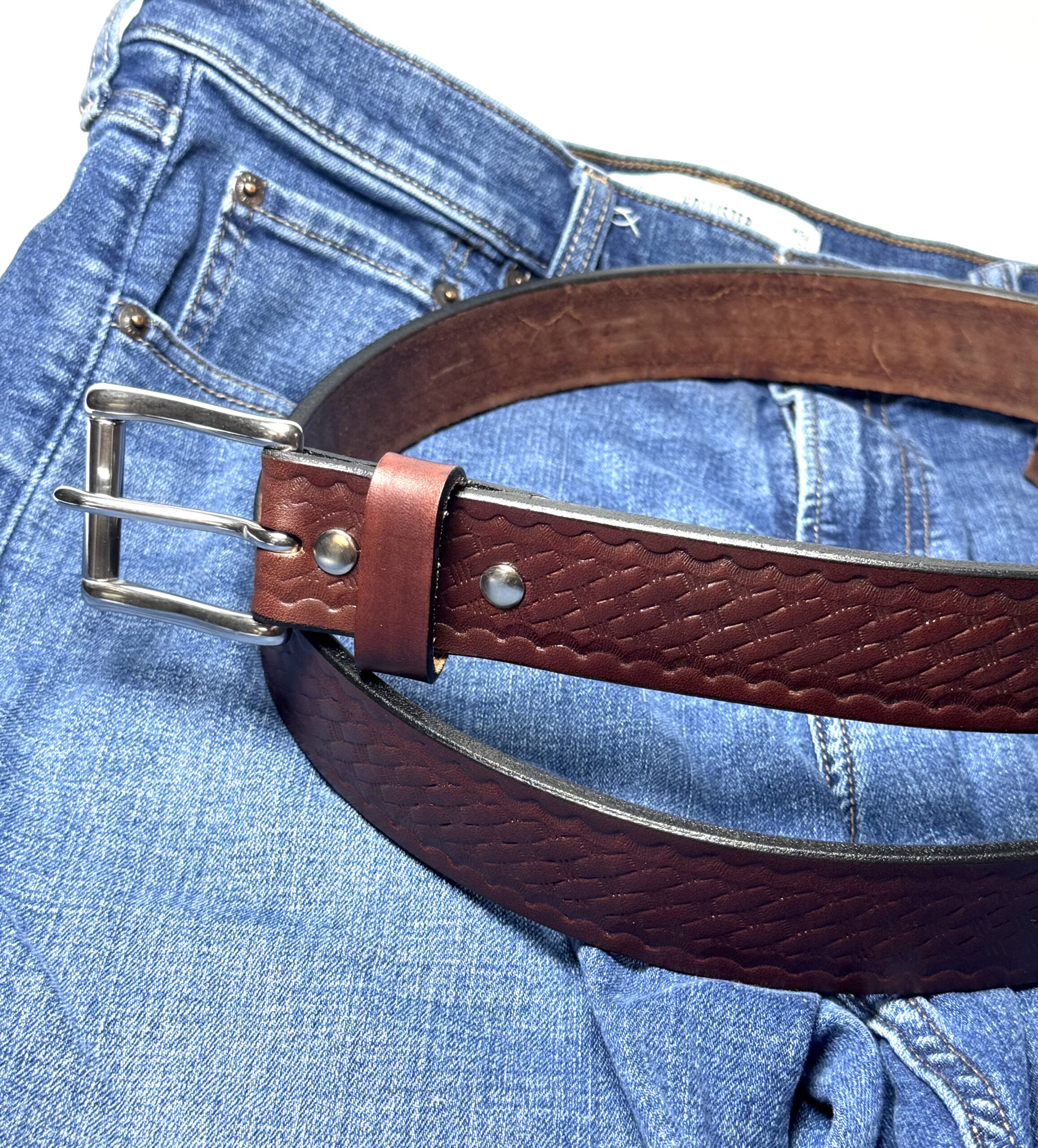 Basket Weave Brown Leather Belt