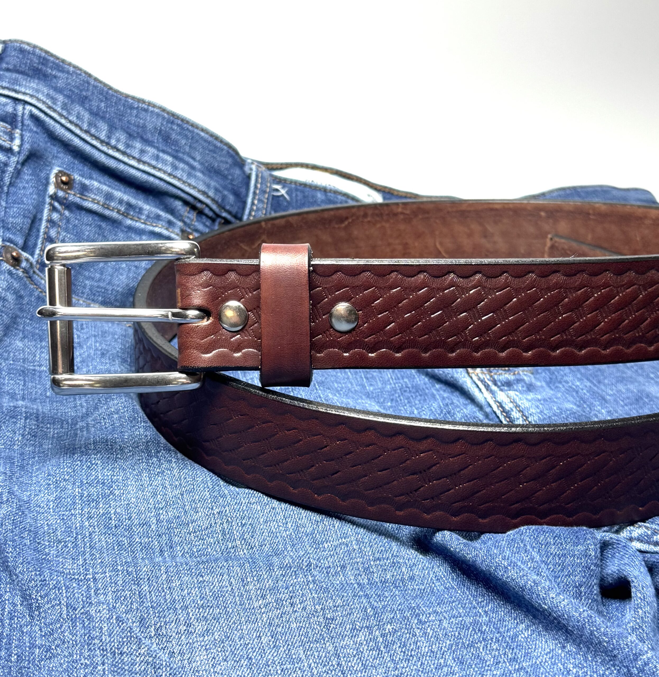 Basket Weave Brown Leather Belt