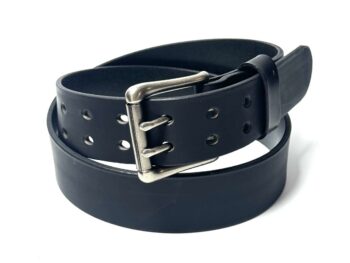 Double Prong Standard Black Leather Belt
