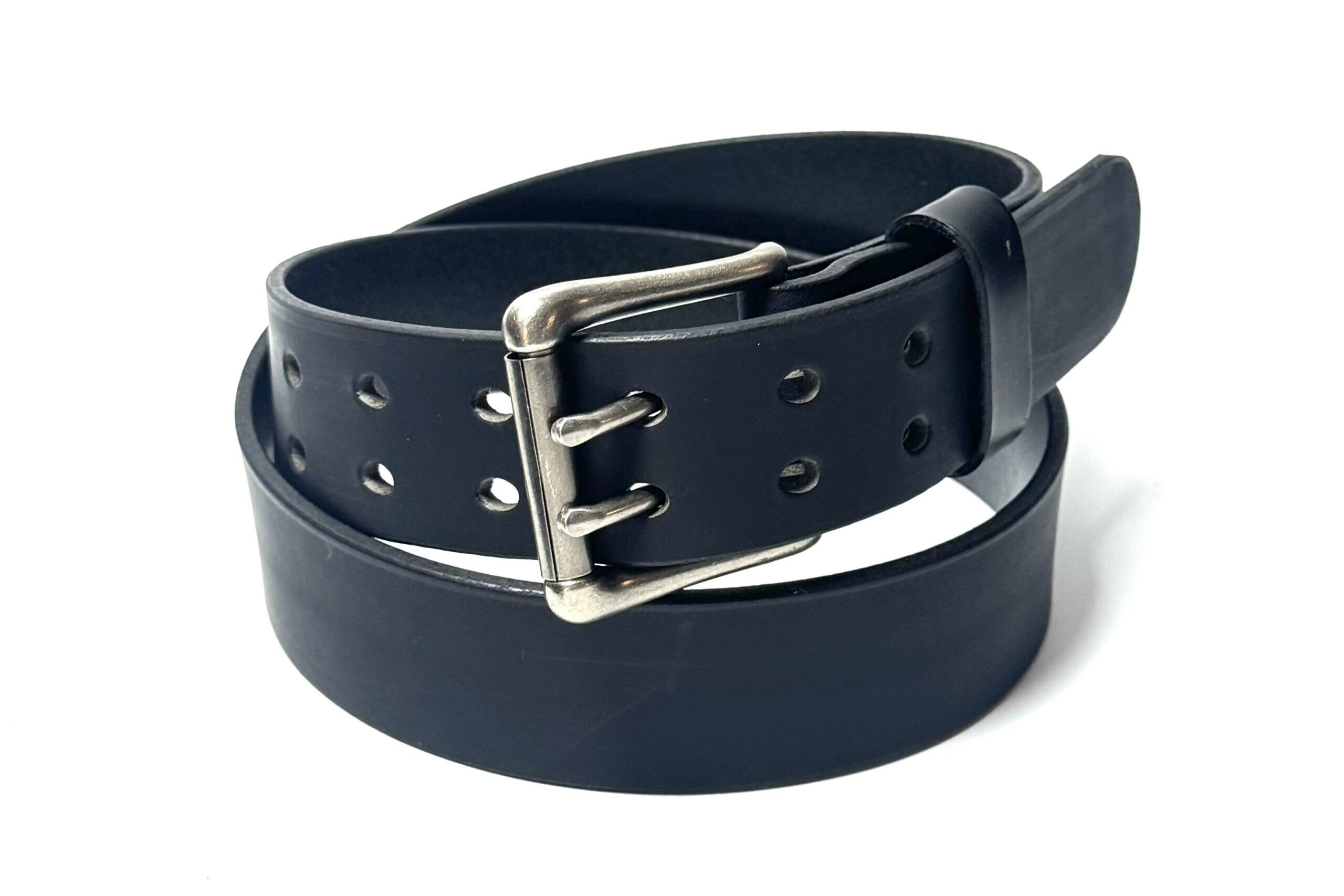 Double Prong Standard Black Leather Belt