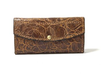 Brown Floral Leather Clutch