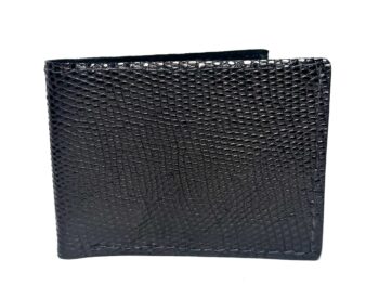Black real lizard leather bifold wallet handcrafted by Amish leatherworkers
