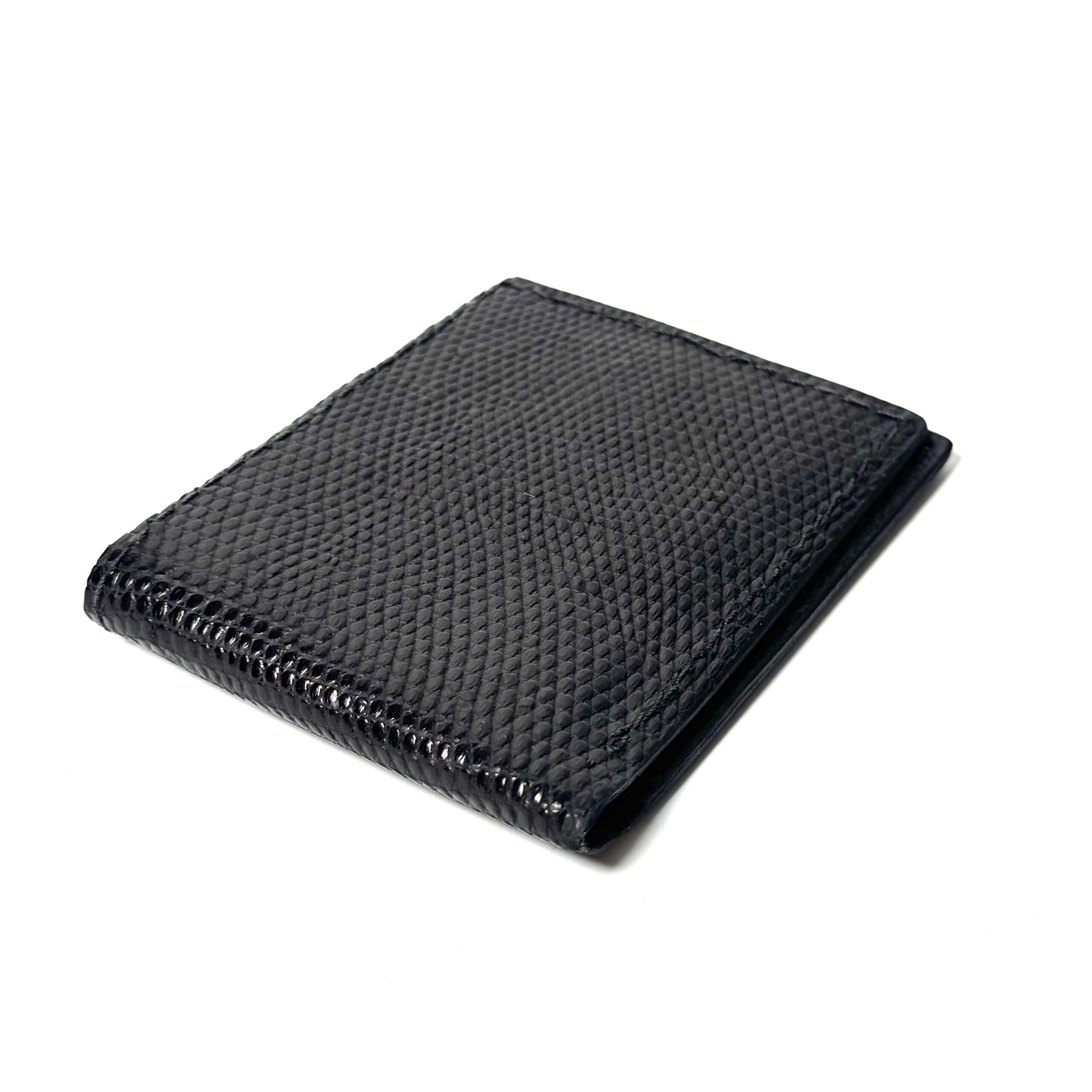 Black real lizard leather bifold wallet handcrafted by Amish leatherworkers