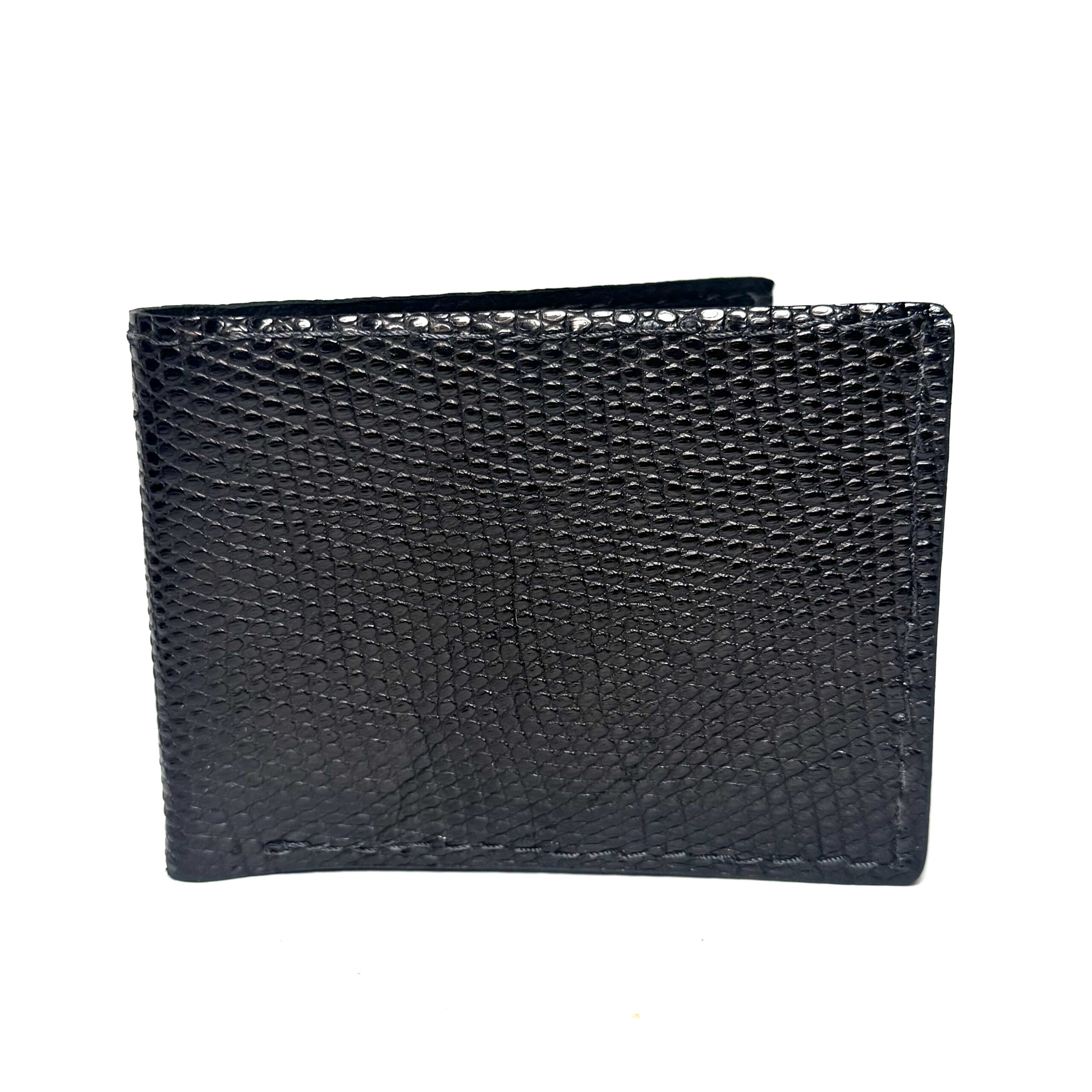 Black real lizard leather bifold wallet handcrafted by Amish leatherworkers