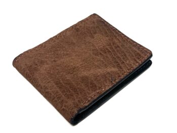 Brown hippo leather bifold wallet handcrafted by Amish artisans