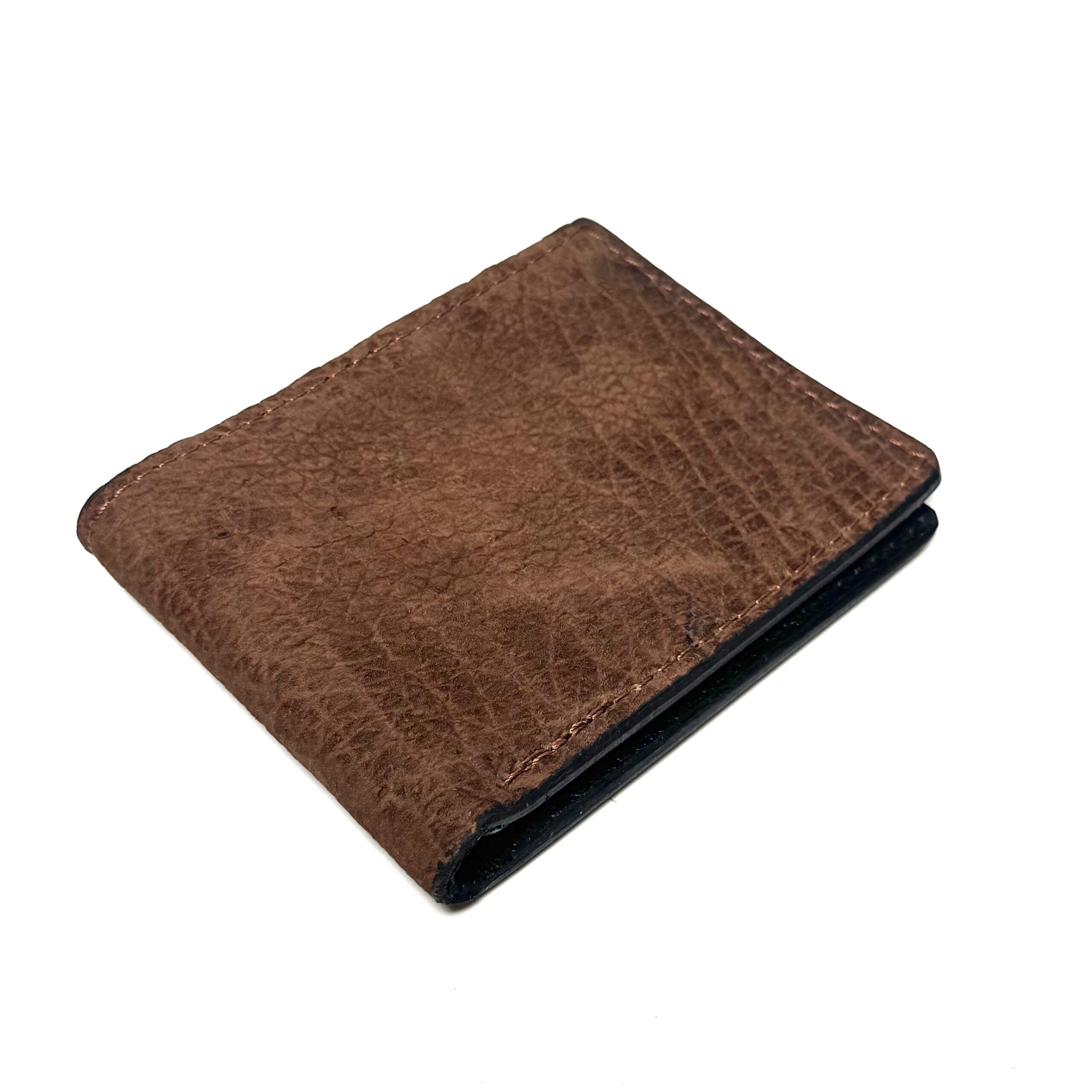 Brown hippo leather bifold wallet handcrafted by Amish artisans