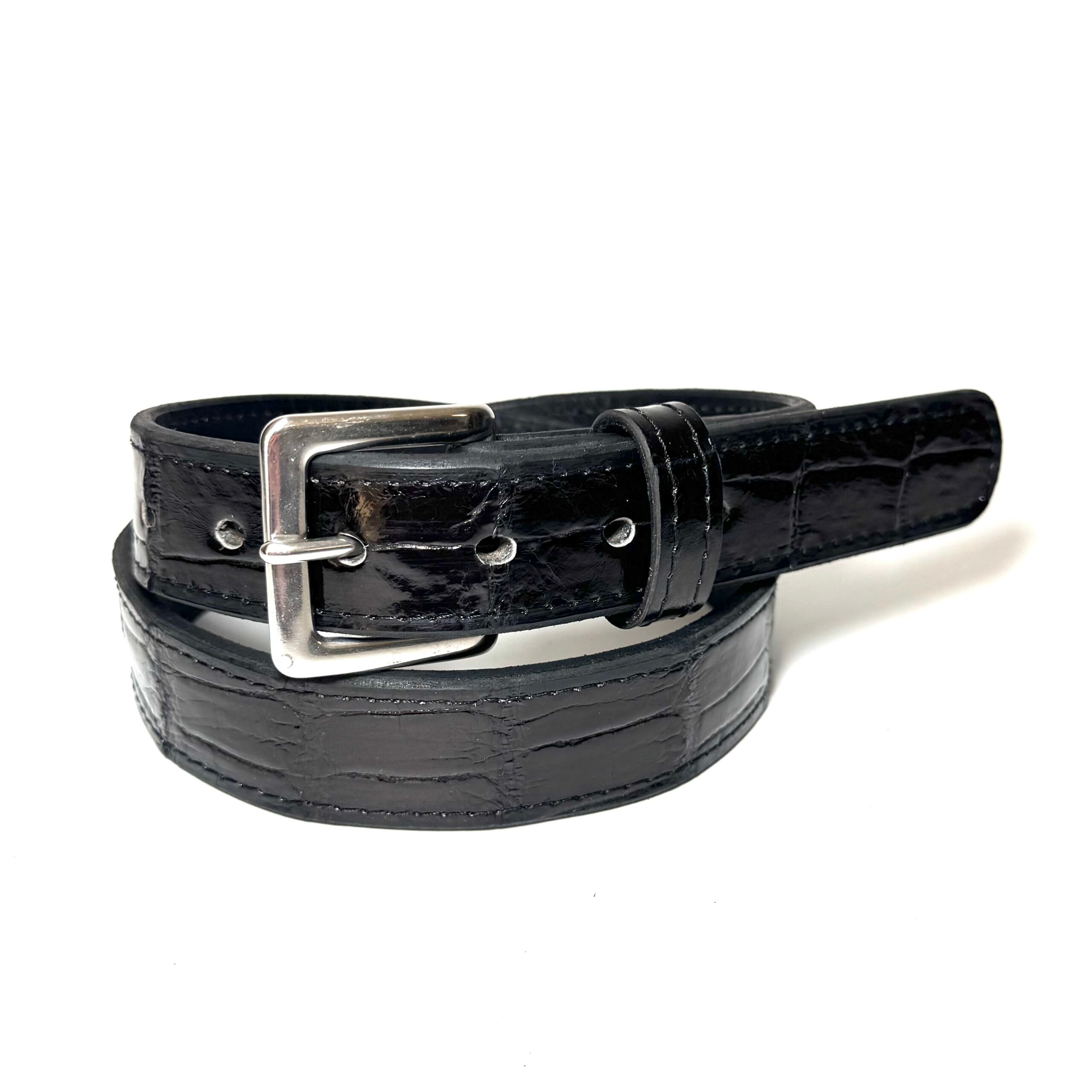 Alligator Classic Black Leather Belt, 1.25"Wide