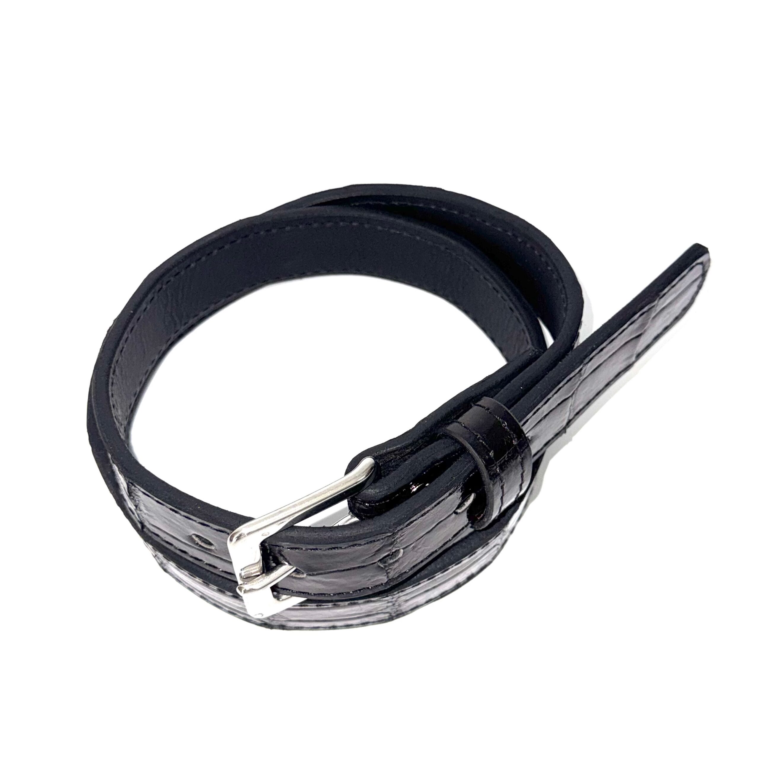 Alligator Classic Black Leather Belt, Top View