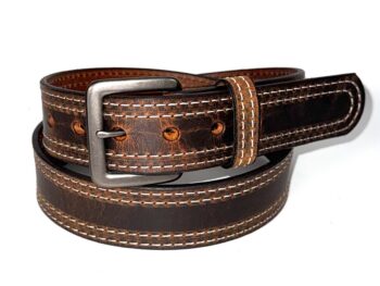 Water Buffalo Double Stitch Crazy Horse Belt - White Stitching