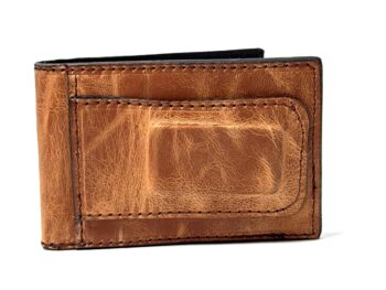 Light brown water buffalo leather money clip wallet