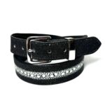 Real black stingray leather belt with pebbled texture and silver hardware