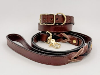 Brown Leather Leash & Collar Set