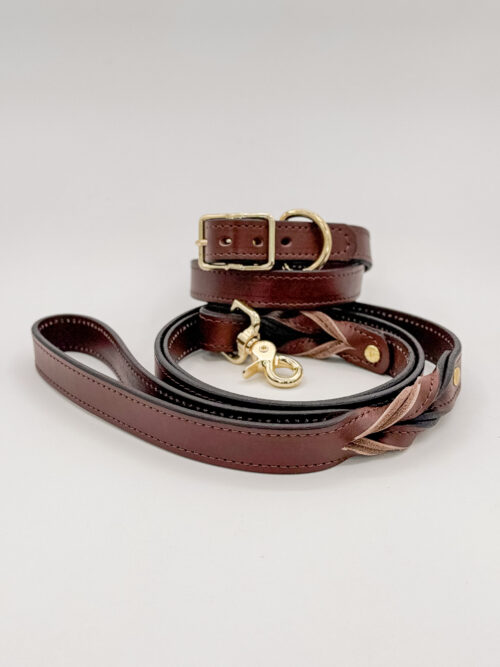 Brown Leather Leash & Collar Set