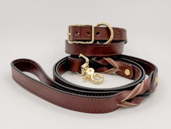 Brown Leather Leash & Collar Set