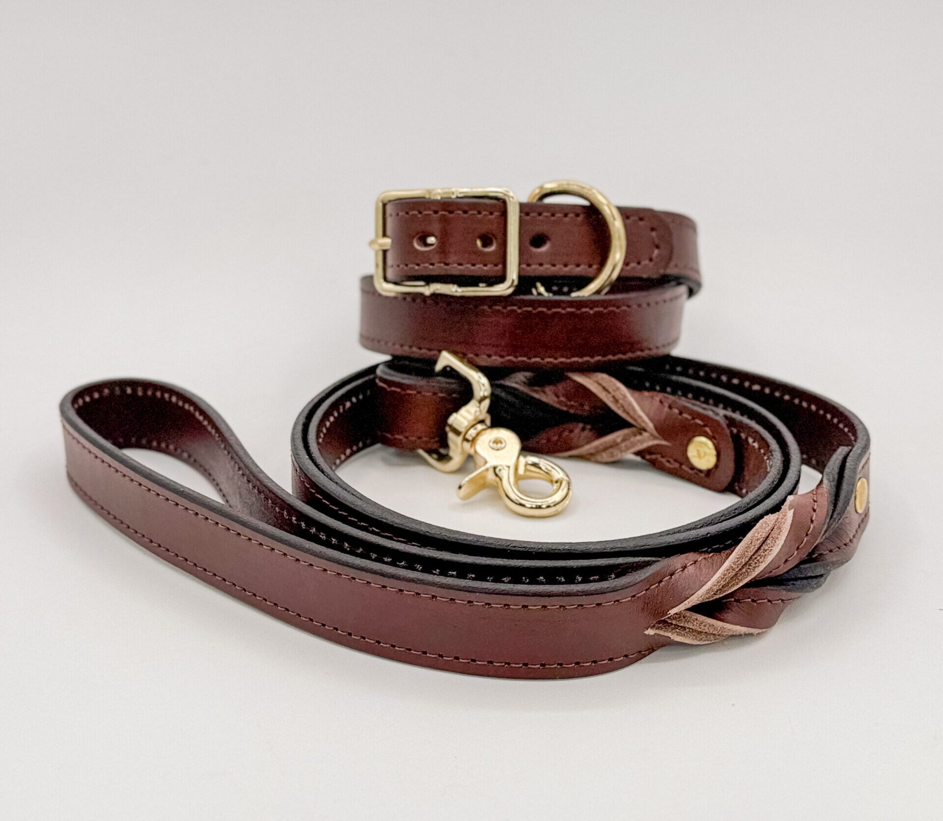 Brown Leather Leash & Collar Set