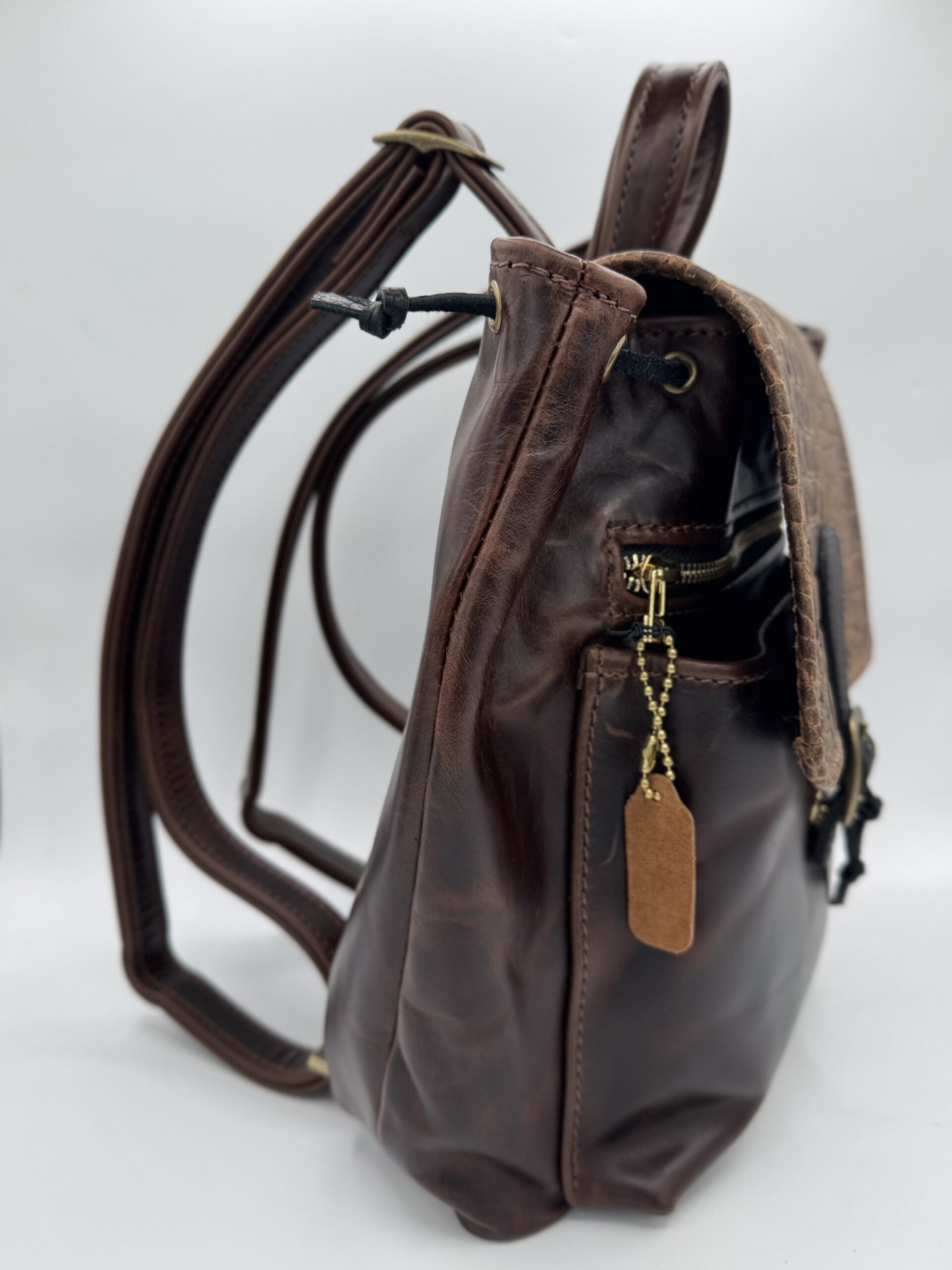 Brown Leather Backpack with Alligator Flap - Image 3