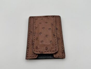 Ostrich Brown Leather Money Clip Wallet