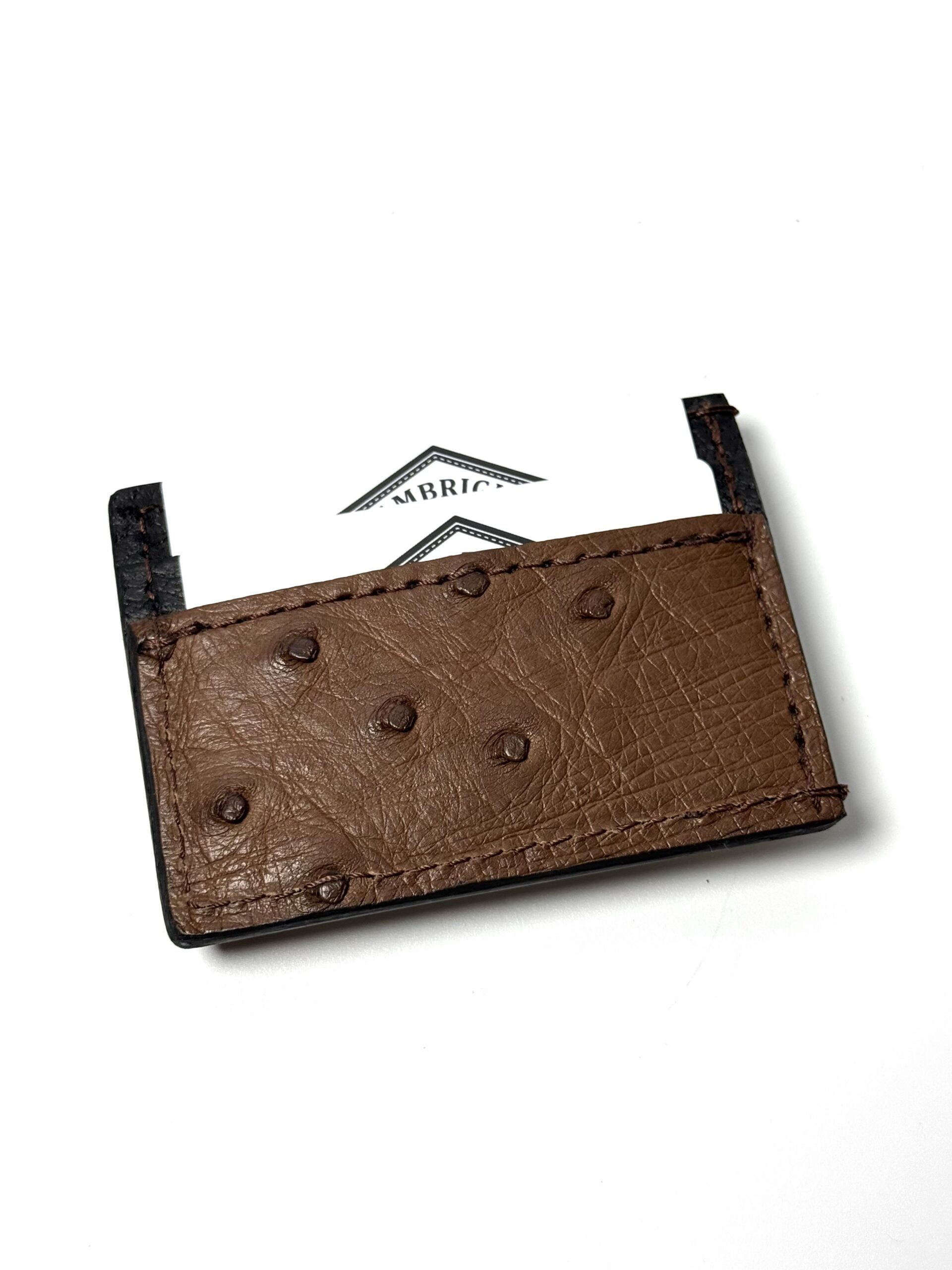 Ostrich Brown Leather Money Clip Wallet