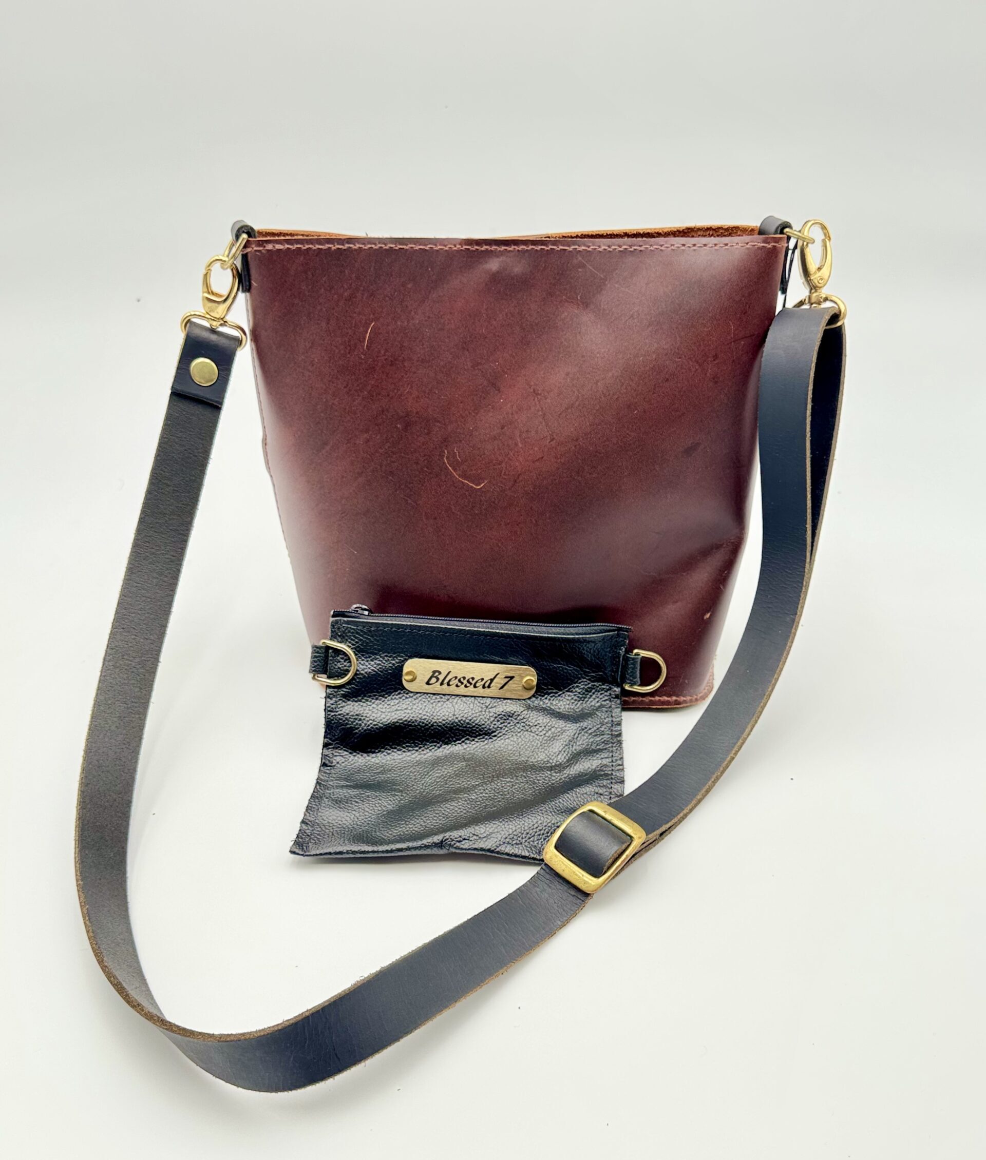 Dark Brown Leather Crossbody Bag & Small Black Accessory Bag