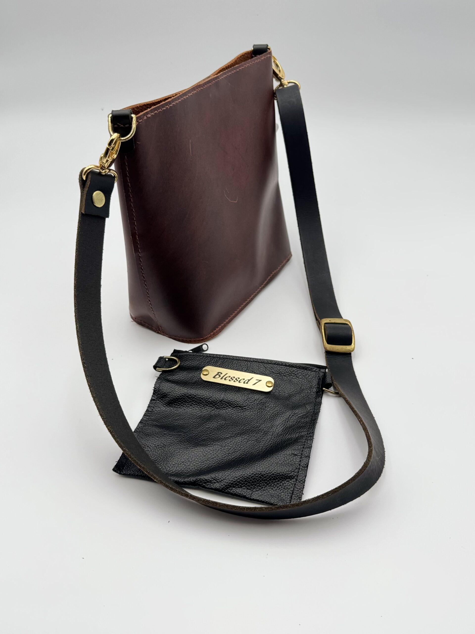 Dark Brown Leather Crossbody Bag & Small Black Accessory Bag - Image 2