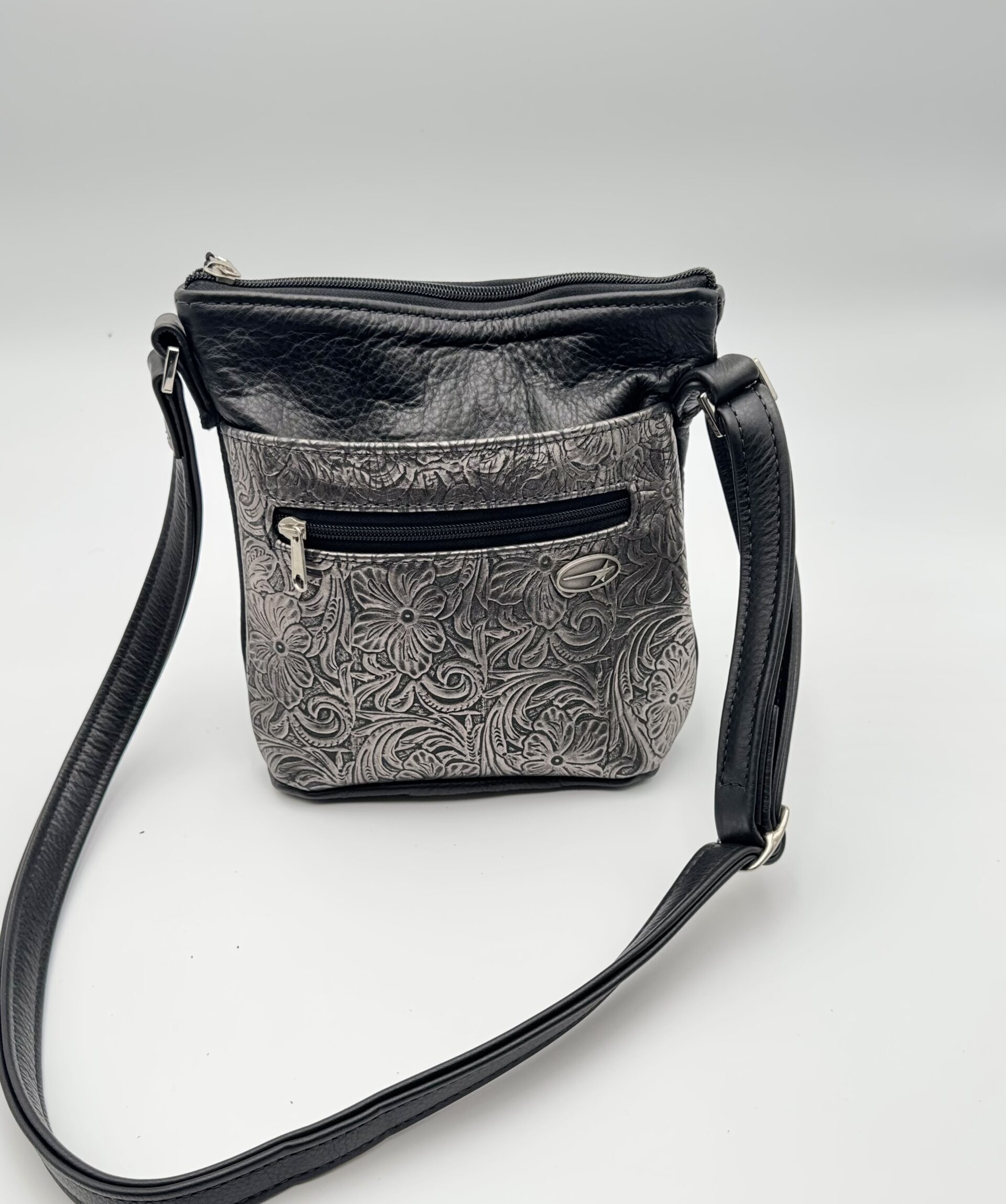 Metallic Floral Leather Crossbody Bag