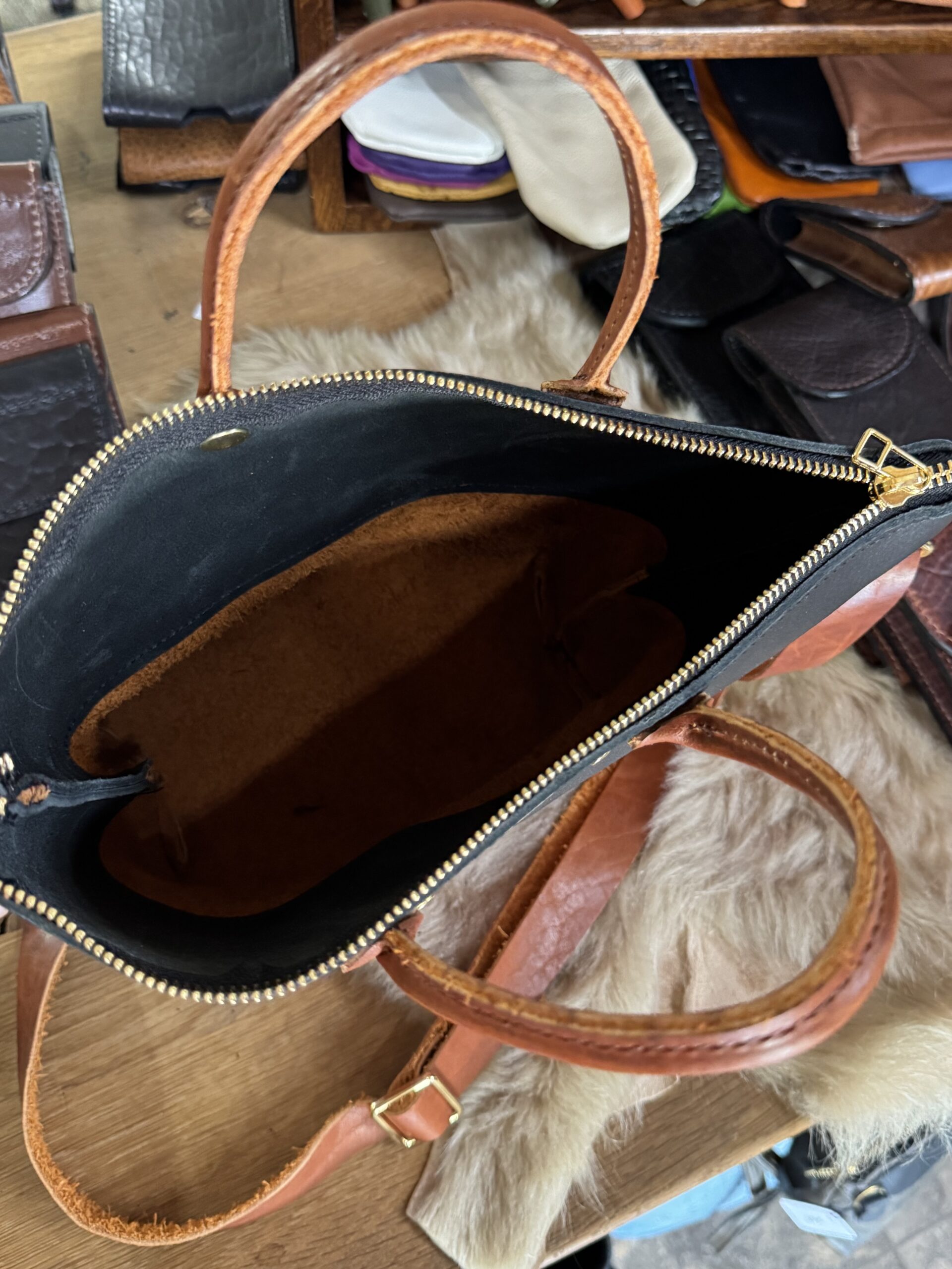 Leather Crossbody Bag-Black & Light Brown - Image 4