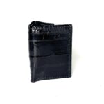 Black eel leather trifold wallet