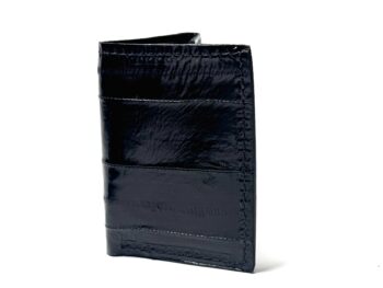 Black eel leather trifold wallet