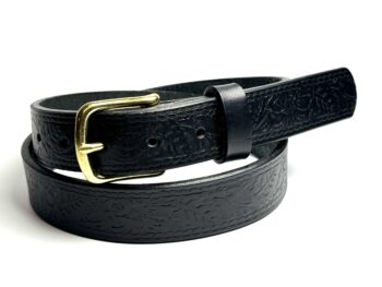 Black Floral Leather Belt