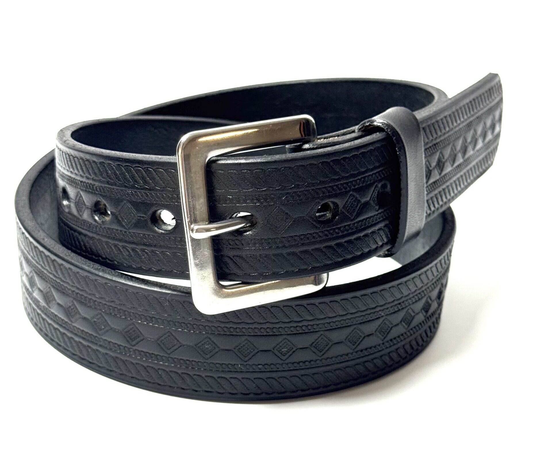Black Diamond Tooled Leather Belt handcrafted from premium full grain leather with Stainless Steel buckle