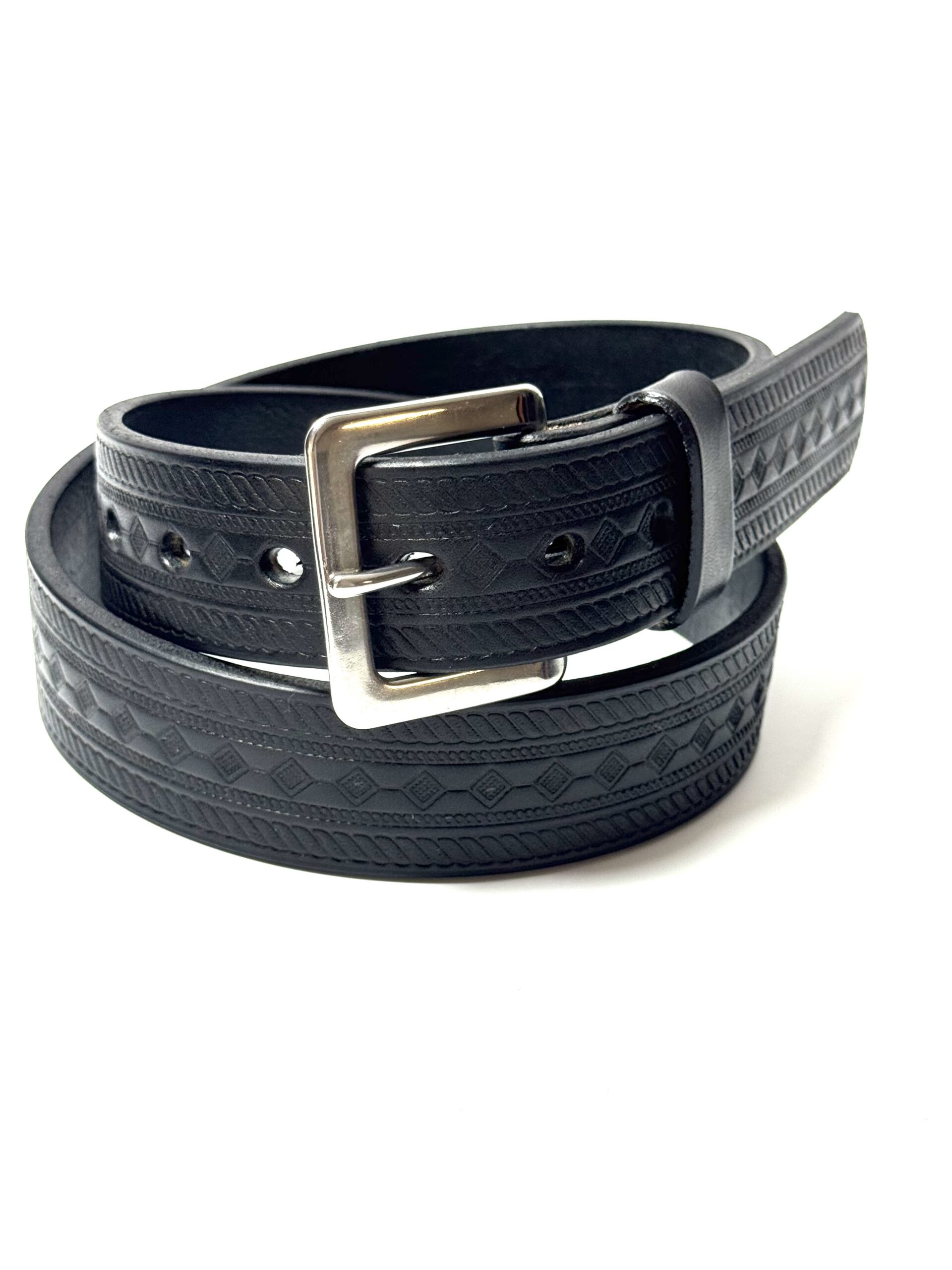 Black Diamond Tooled Leather Belt handcrafted from premium full grain leather with Stainless Steel buckle