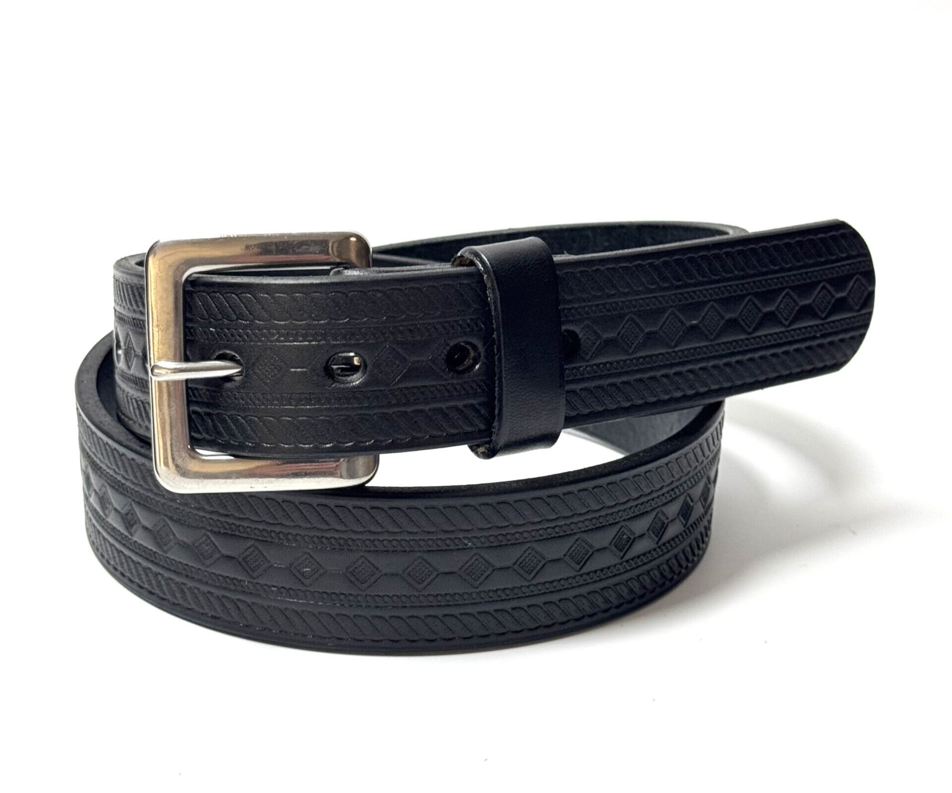 Black Diamond Tooled Leather Belt handcrafted from premium full grain leather with Stainless Steel buckle