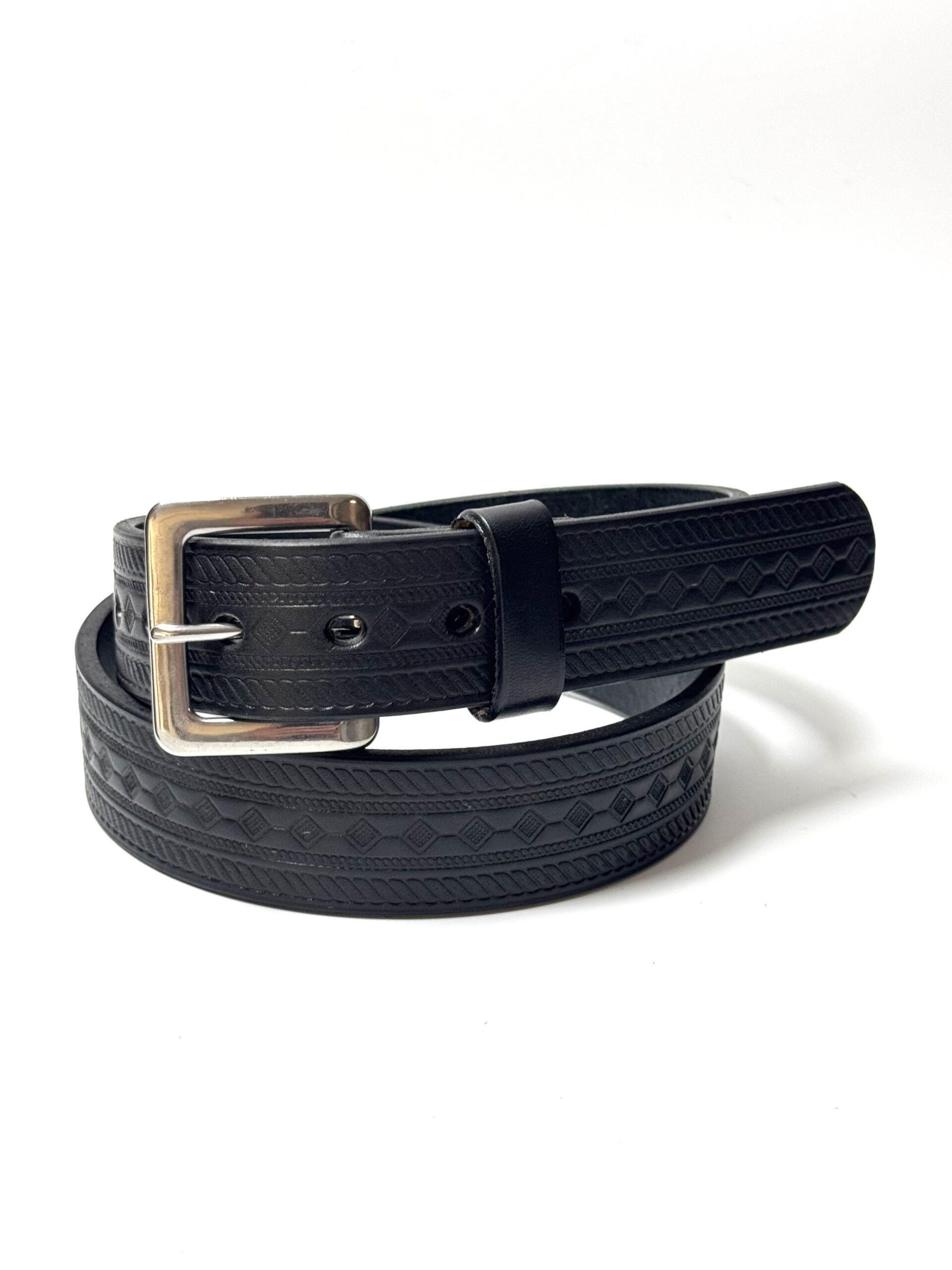 Black Diamond Tooled Leather Belt handcrafted from premium full grain leather with Stainless Steel buckle