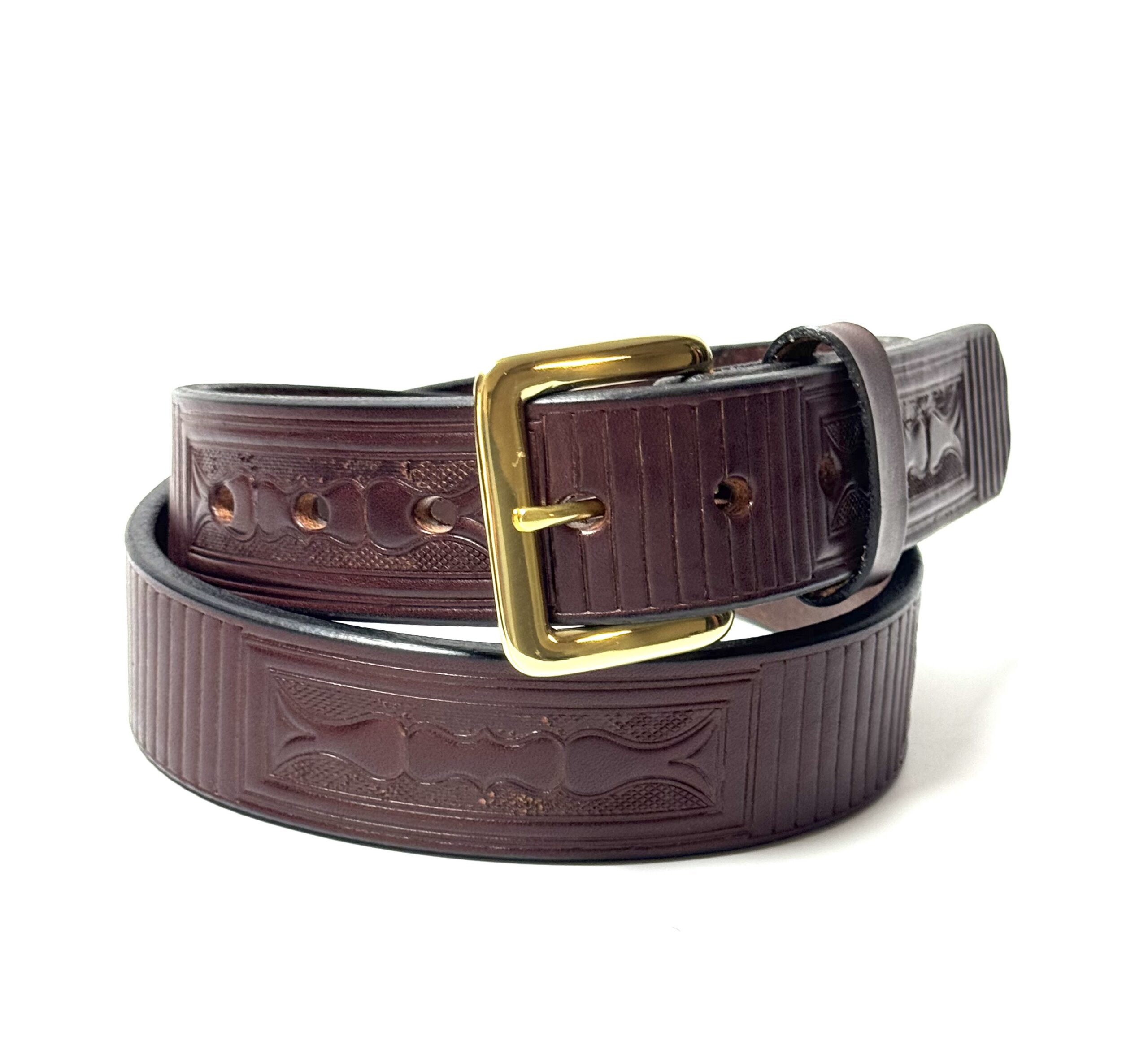 Boxed brown premium heavy leather belt handcrafted from 10–12 oz full grain leather with solid brass buckle