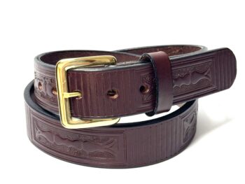 Boxed brown premium heavy leather belt handcrafted from 10–12 oz full grain leather with solid brass buckle