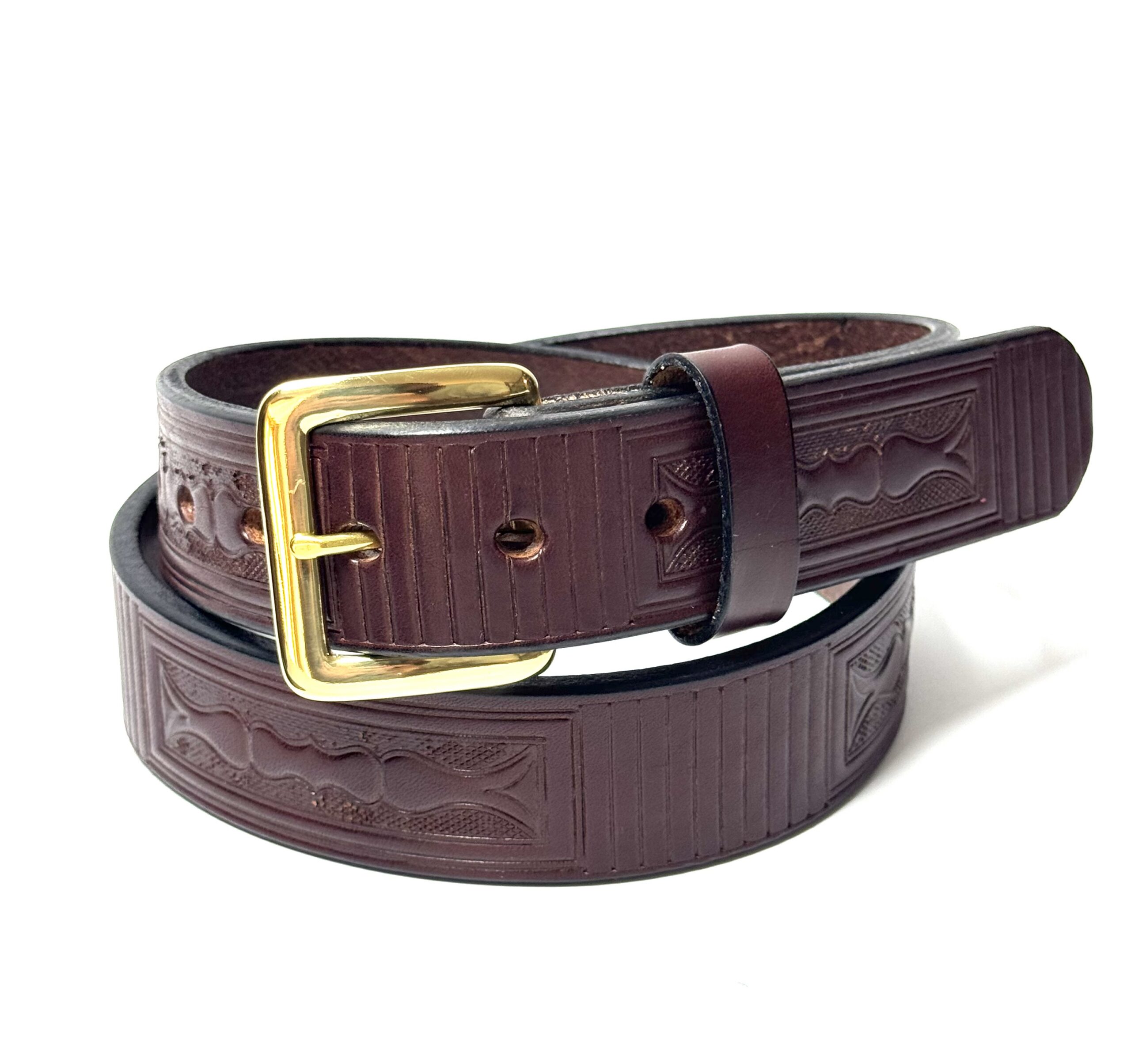 Boxed brown premium heavy leather belt handcrafted from 10–12 oz full grain leather with solid brass buckle
