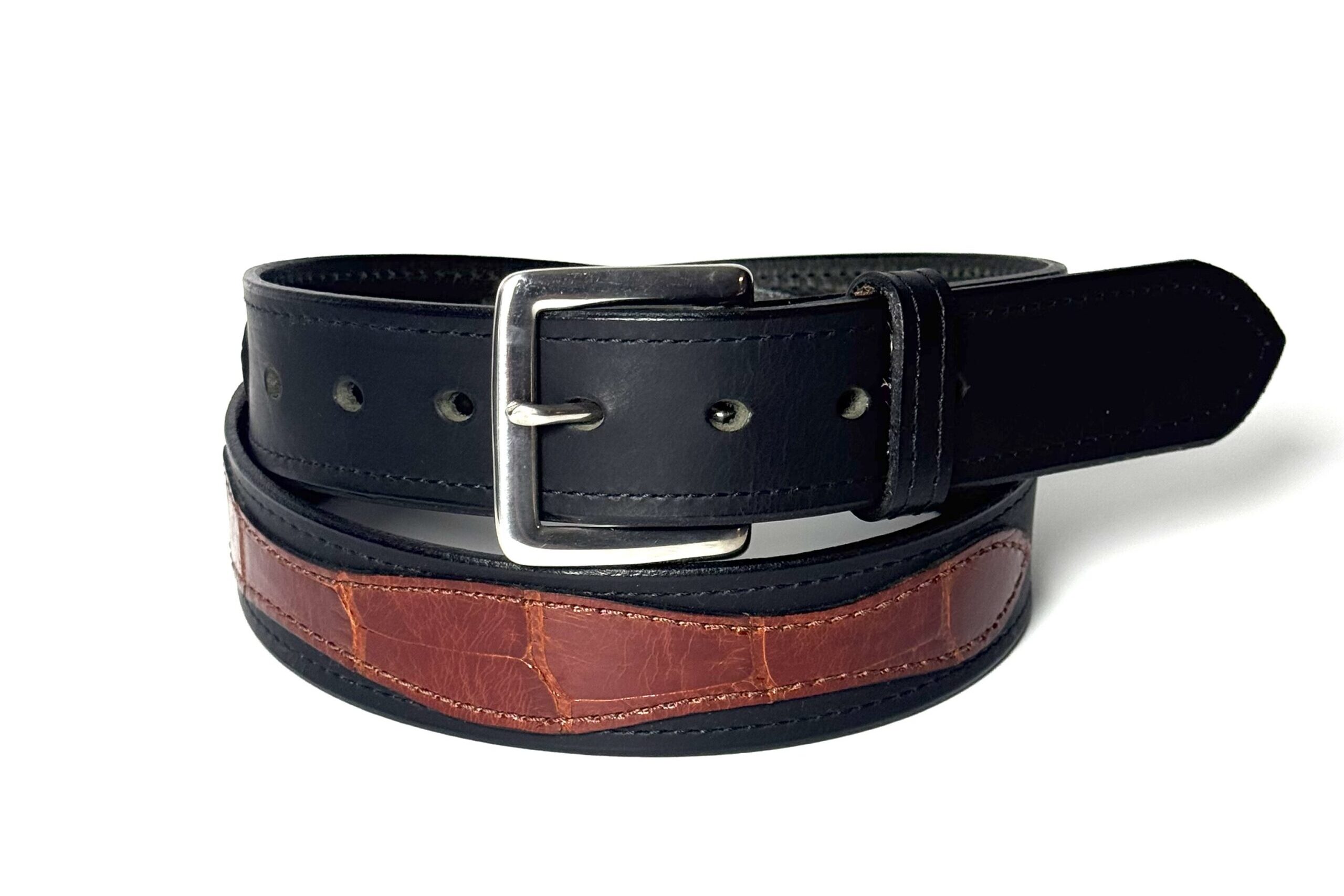 Standard Black Leather Belt with Cognac Gator