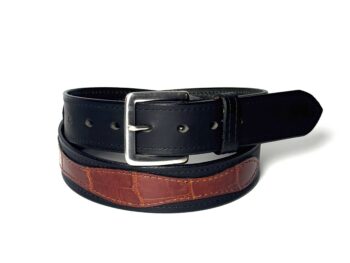 Standard Black Leather Belt with Cognac Gator