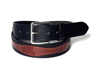 Standard Black Leather Belt with Cognac Gator