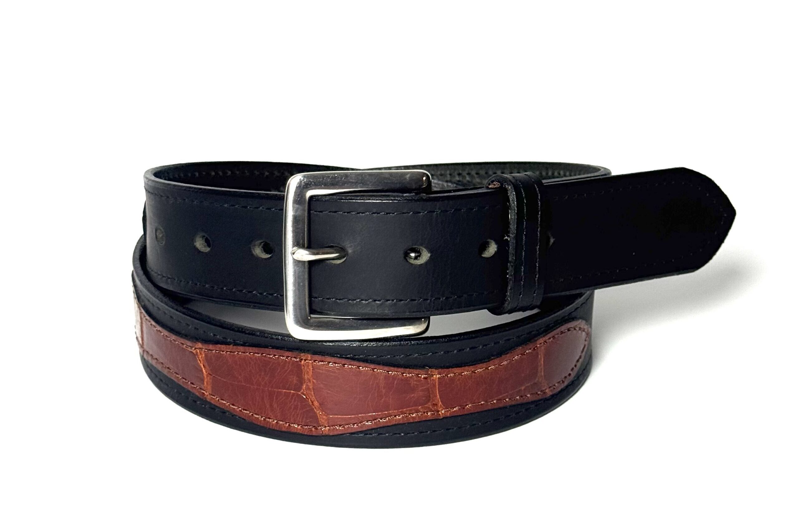 Standard Black Leather Belt with Cognac Gator