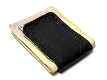 Black bison leather cash clip card holder handcrafted by Amish artisans