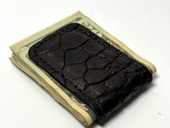 Black alligator leather cash clip card holder handcrafted by Amish artisans