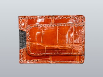 Gator Cognac Leather Money Clip Wallet