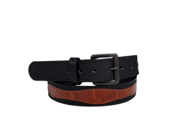 Standard Black Leather Belt with Cognac Gator